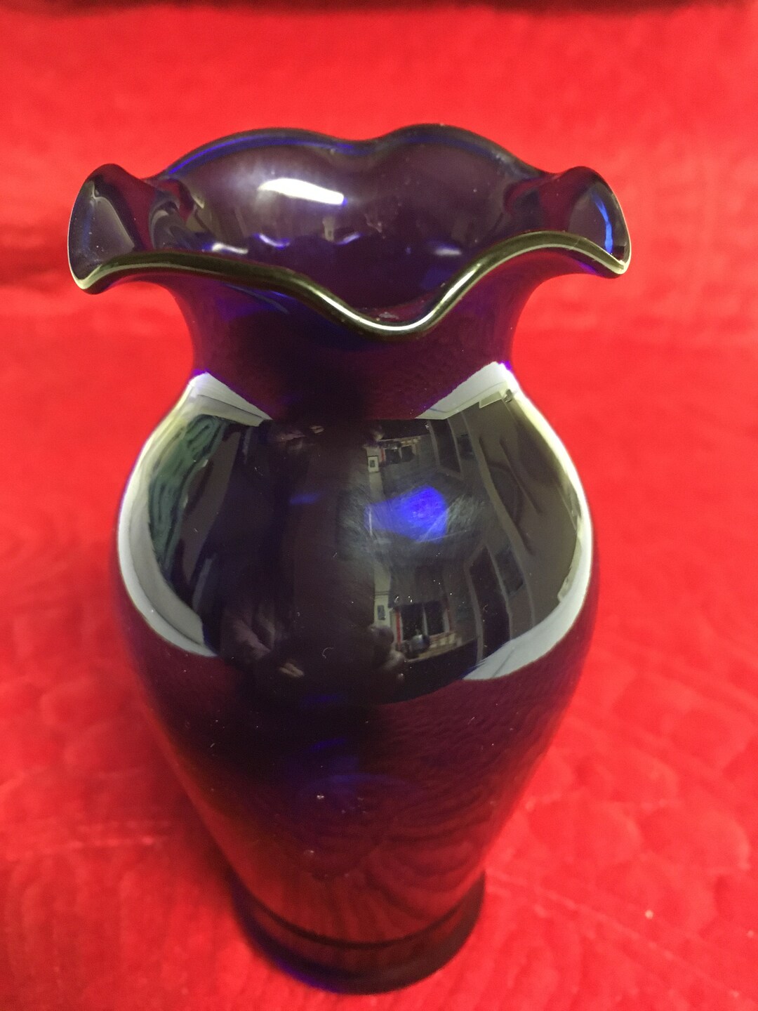 Vintage Cobalt Blue Vase Cobalt Blue Crinkled Opening Vase Etsy