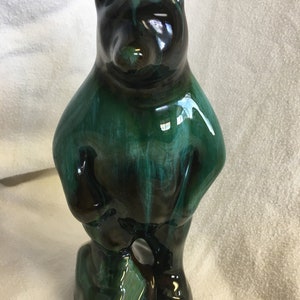 Vintage Blue Mountain Pottery Bear BMP Standing Bear Drip Green Black Glaze Drip Glaze Bear