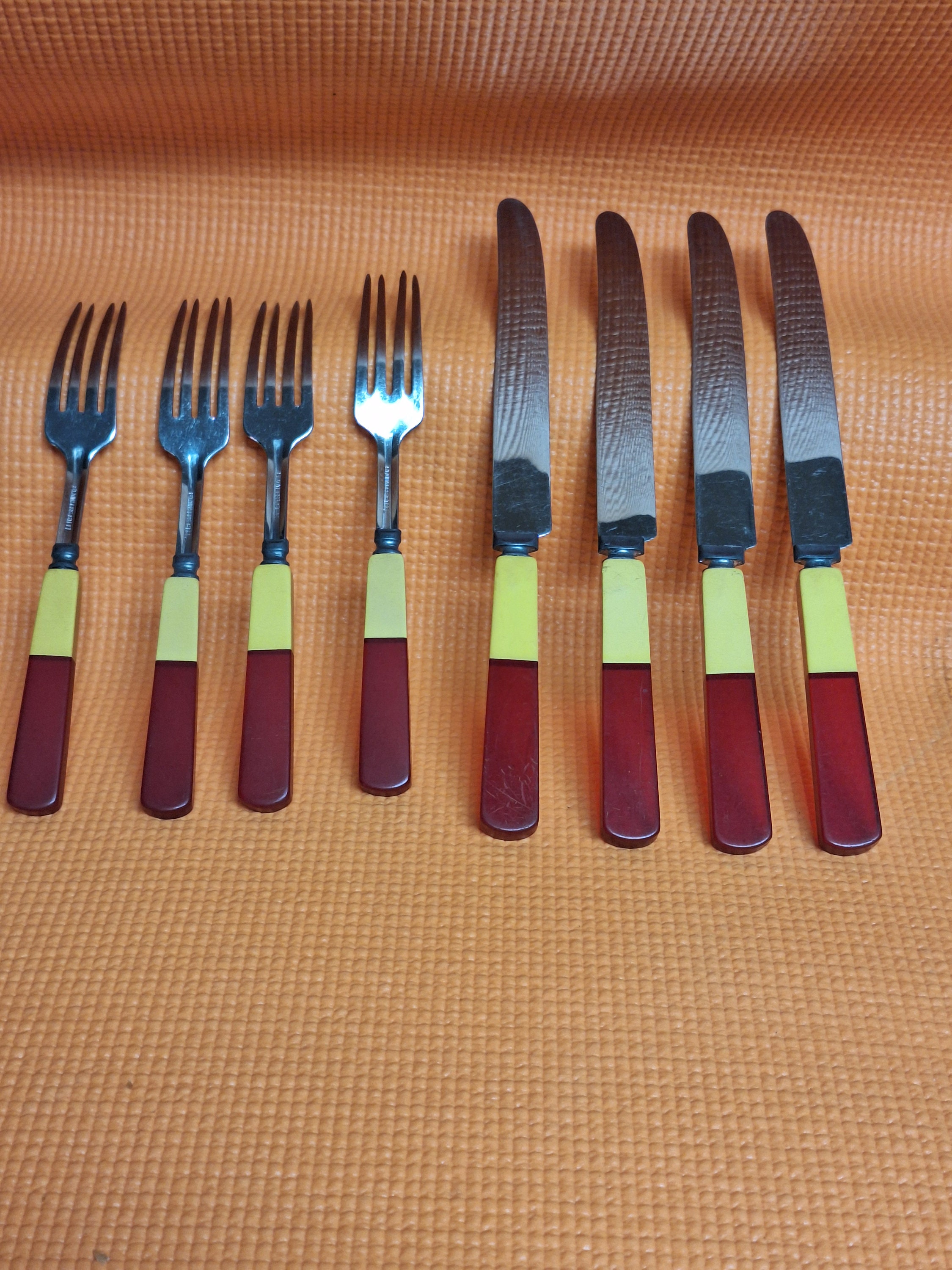 Bakelite MCM Flatware, Art Nouveau Cutlery, Circa Era Two Tone Bakelite