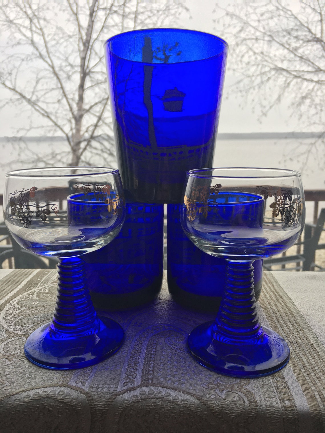 Vintage Cobalt Blue Glassware lot 5 in Total Barware Luminarc Cobalt
