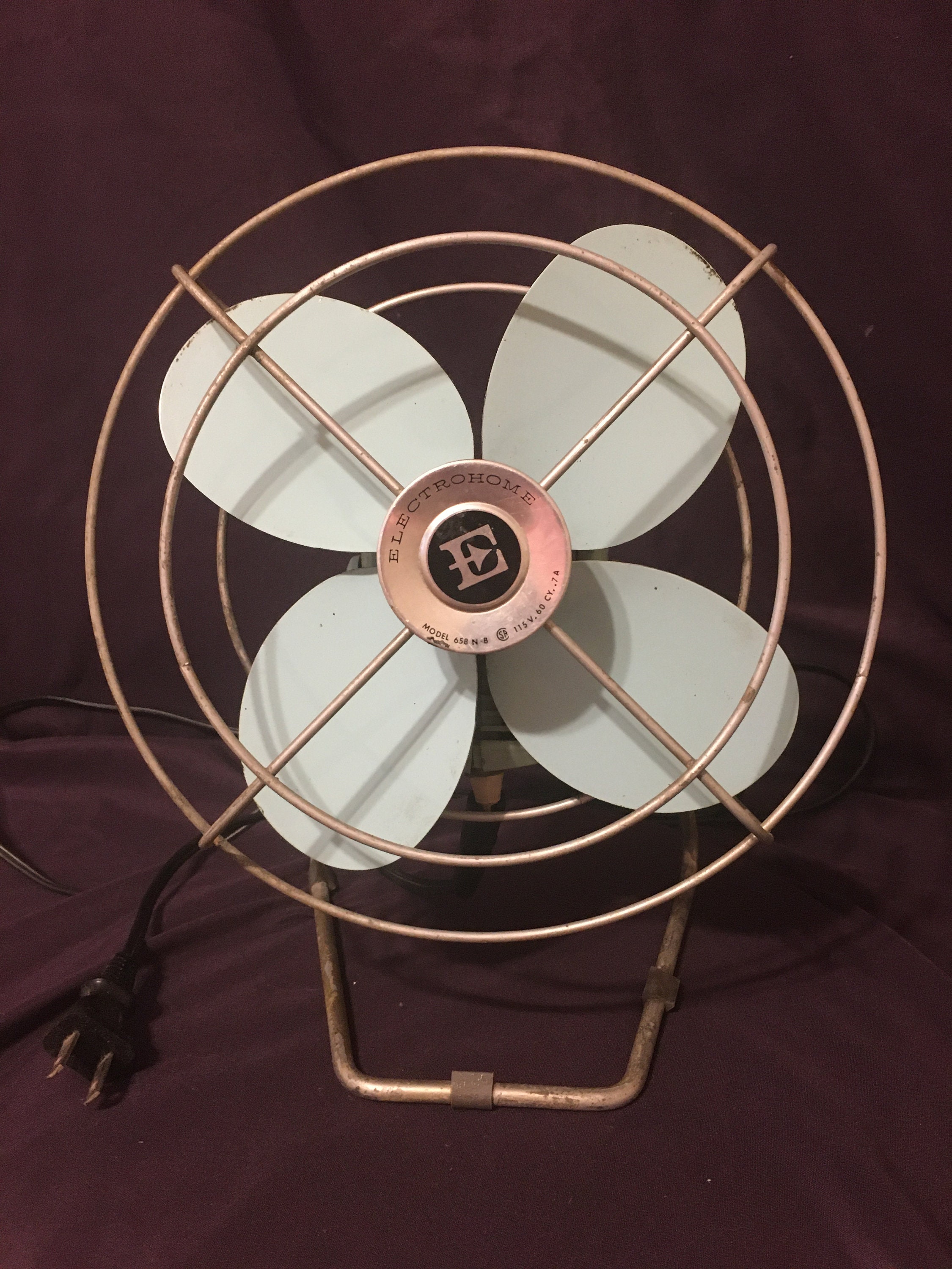 Vintage Metal Fan Electrohome Fan Model 658 N-B  Aqua Blue 9” Across 10.5” High Functional