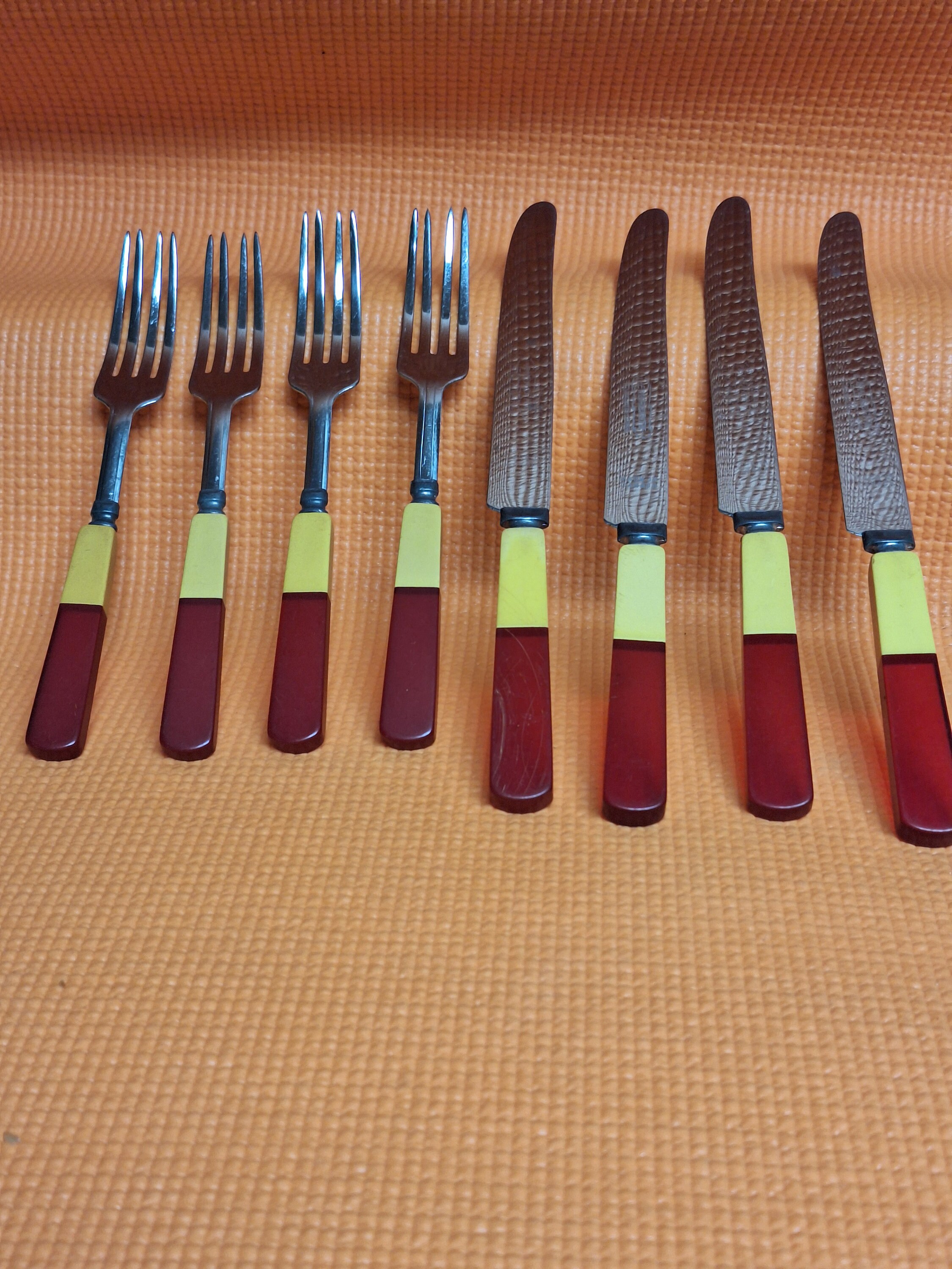Bakelite MCM Flatware, Art Nouveau Cutlery, Circa Era Two Tone Bakelite