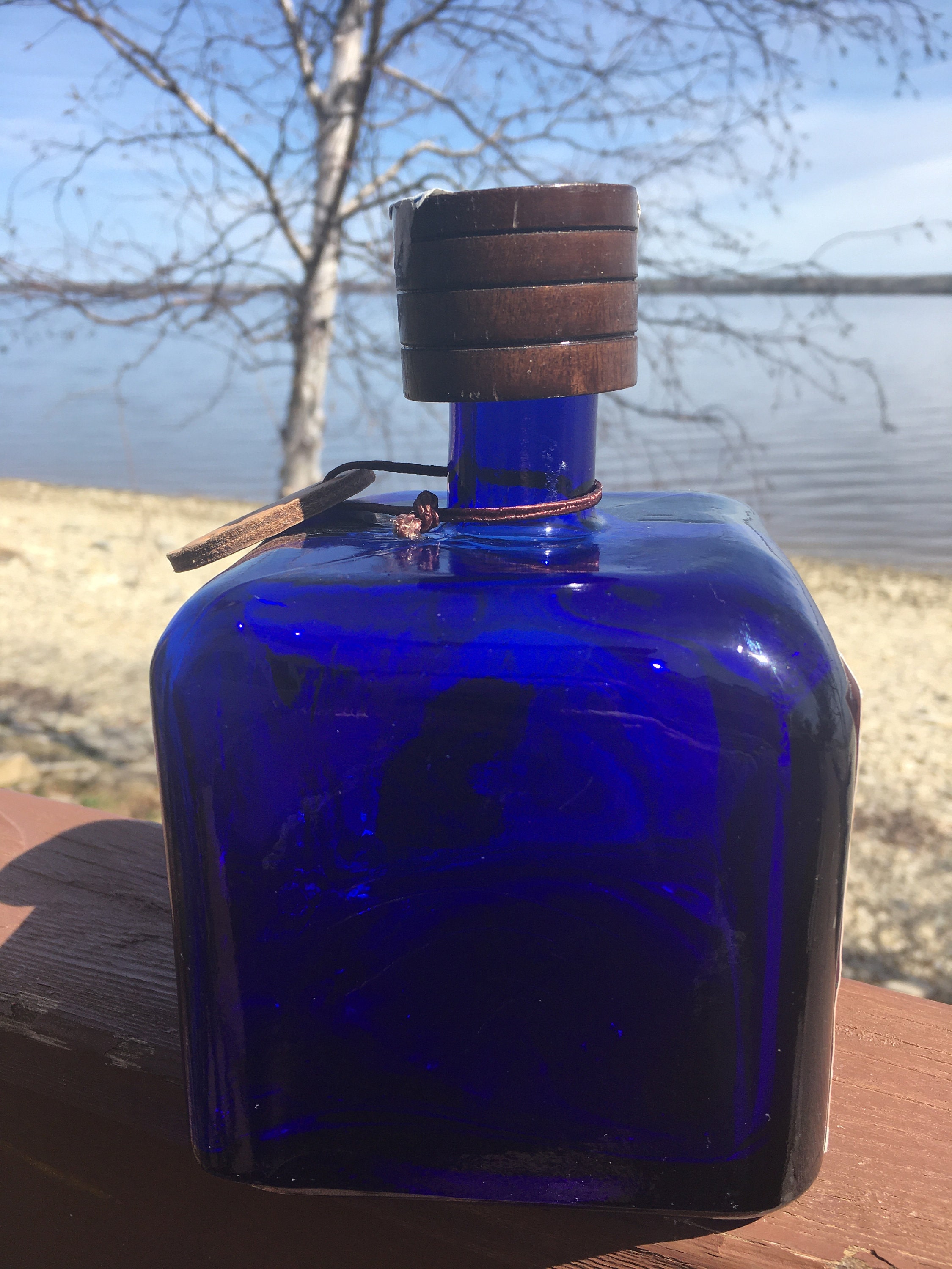 Cobalt Blue Liquor Bottle Blue Glass Heavy 6.5 x 4 Square Etsy