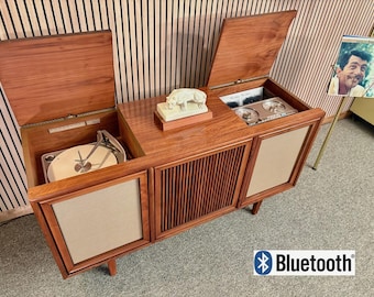 Fully Serviced 1963 Mid-Century Drexel Motorola Stereo Console Record Player with Bluetooth!