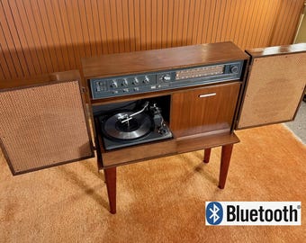 Fully Serviced 1967 Mid-Century Stereo Console Record Player by GE & Bluetooth Ready!