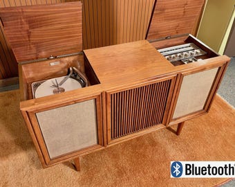 Fully Serviced 1962 Mid-Century Drexel Motorola Stereo Console Record Player with Bluetooth!