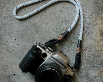 White with blue tracers Camera neck strap with quick release attachments