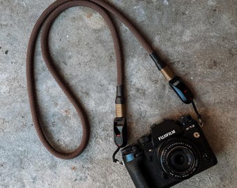 Brown Camera neck strap with quick release attachments