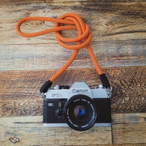 Burnt orange Camera neck strap for fujifilm, canon, leica, sony, film cameras.