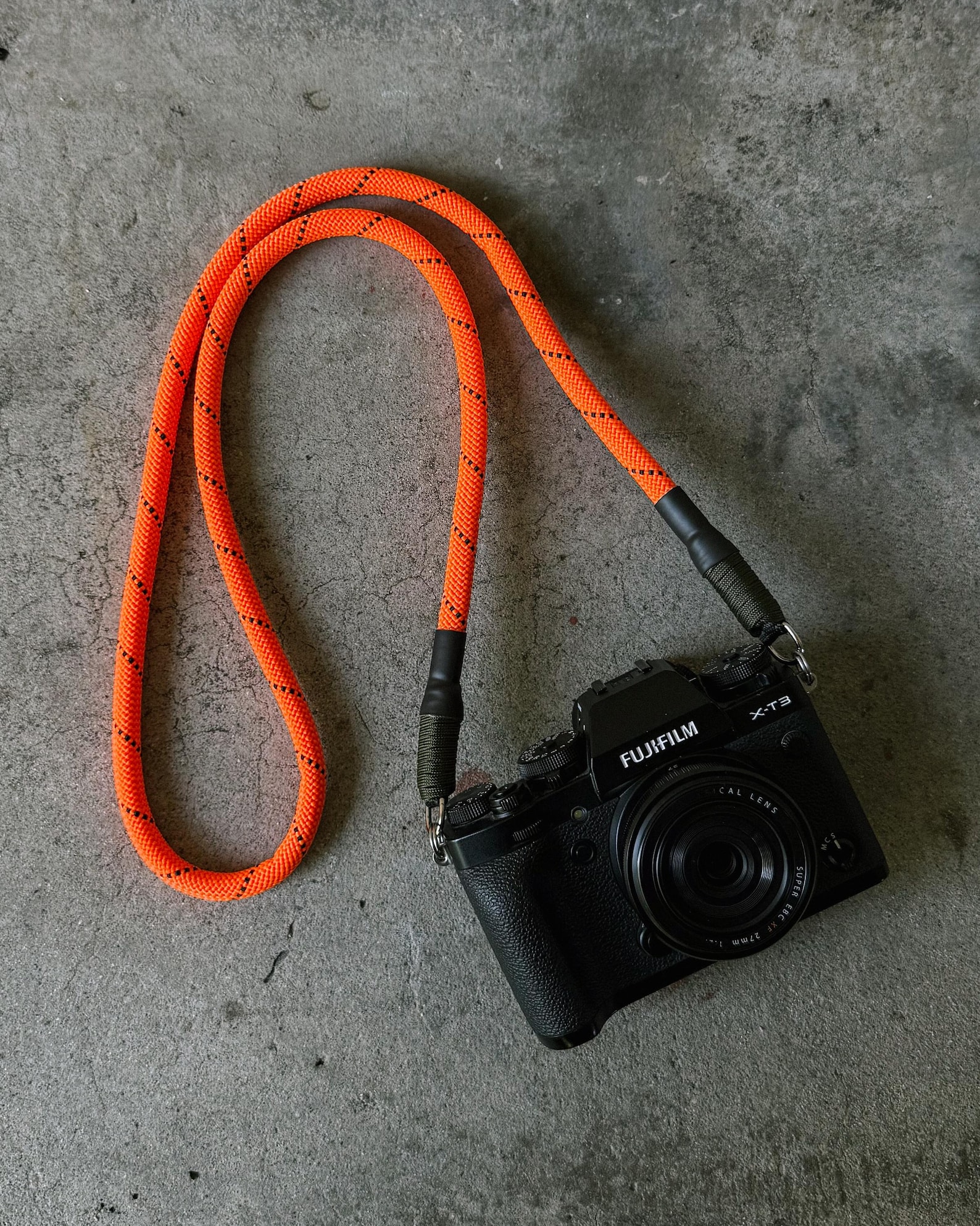 Camera Case With Rope Orange W/ Black Tracers Camera Rope Neck Strap for Fujifilm, Canon ...
