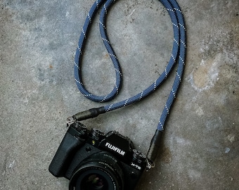 Navy blue w/ white tracers Camera neck strap for fujifilm, canon, leica, sony, film cameras.