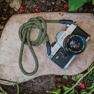 Olive drab with black tracers rope Camera neck strap for fujifilm, canon, leica, sony, film cameras.