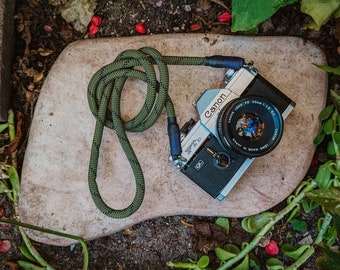 Olive drab with black tracers rope Camera neck strap for fujifilm, canon, leica, sony, film cameras.