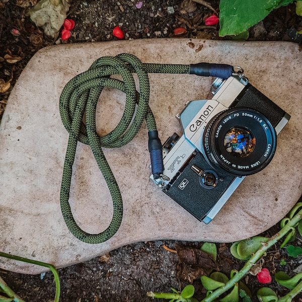 Olive drab with black tracers rope Camera neck strap for fujifilm, canon, leica, sony, film cameras.