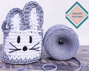 Gehaakt paashaasmandpatroon. DIY gehaakte paasmand voor kinderen, gehaakte eiermand met paascadeau, haakpatroon konijnenmand