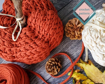 Easy Crochet Pumpkin Pattern, Tshirt Yarn Crochet Pattern, Crochet Fall Decor