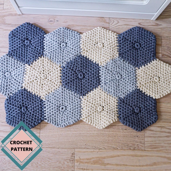 Crochet Rug Pattern for crochet home decor. Bathroom Crochet DIY rug, nursery or kitchet crochet mat pattern. Floor rug fast crochet pattern