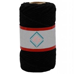 3 mm Macrame Cotton Cord for Macrame Wall Hanger, Macrame Yarn for Macrame string twisted cotton rope, Black Crochet Cord