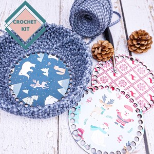 Crochet Basket Kit, Basket Pattern for Christmas decorations, Round Basket pattern, DIY Crochet Kit, Storage basket pattern KIT