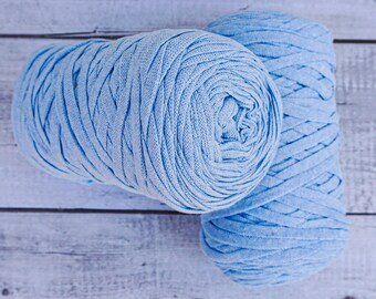 Tape yarn, textile chunky yarn for crochet bag, rug and basket. Jersey yarn, ribbon tshirt yarn for crochet knitting home decor powder blue