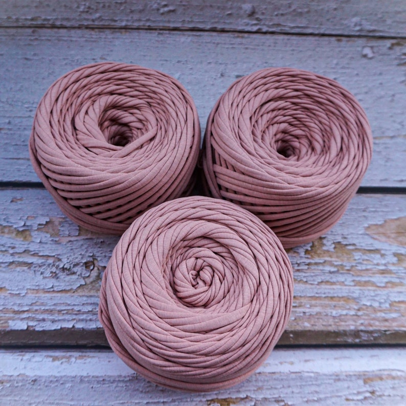 T-shirt yarn, cotton chunky yarn for crochet bags, rugs and baskets. Textile fabric, recycled t-shirt yarn for crochet . Tan 87 image 5