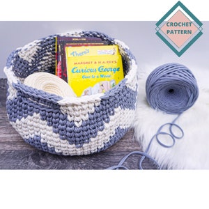 Easy Crochet Basket Pattern, Beginner Crochet Round Pattern for Home decor, Tshirt Yarn Crochet Pattern, t-shirt yarn crochet basket pattern