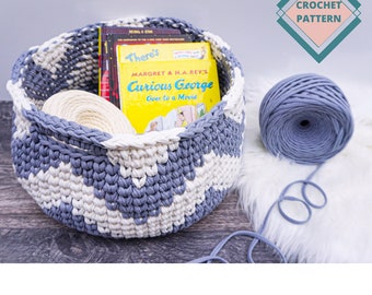 Easy Crochet Basket Pattern, Beginner Crochet Round Pattern for Home decor, Tshirt Yarn Crochet Pattern, t-shirt yarn crochet basket pattern