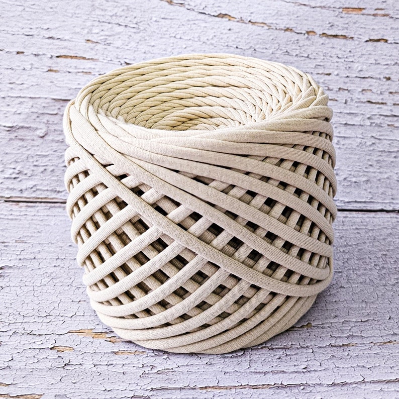Textile yarn for basket, Spaghetti yarn, Bag Yarn, Crochet Jersey Yarn, Tshirt Yarn, Recycled Yarn Ribbon Yarn, Bulky Yarn, Latte image 6
