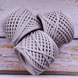 T-shirt yarn, textile chunky yarn for crochet bags, rugs and baskets. Jersey yarn, ribbon tshirt yarn.  Khaki tshirt yarn.