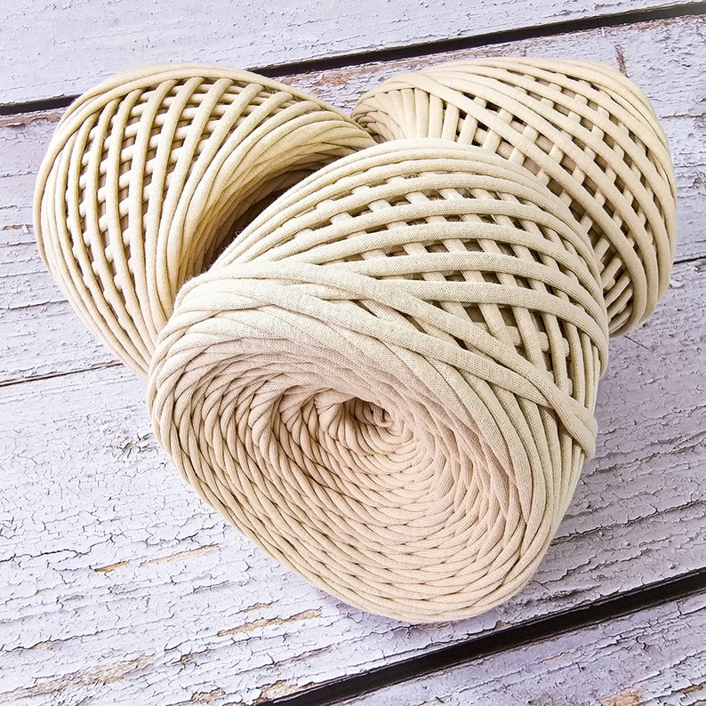 Textile yarn for basket, Spaghetti yarn, Bag Yarn, Crochet Jersey Yarn, Tshirt Yarn, Recycled Yarn Ribbon Yarn, Bulky Yarn, Latte image 2