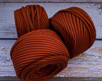 T-shirt yarn, cotton chunky yarn for crochet bags, rugs and baskets. Textile fabric, recycled t-shirt yarn. Dark Burnt Orange 27