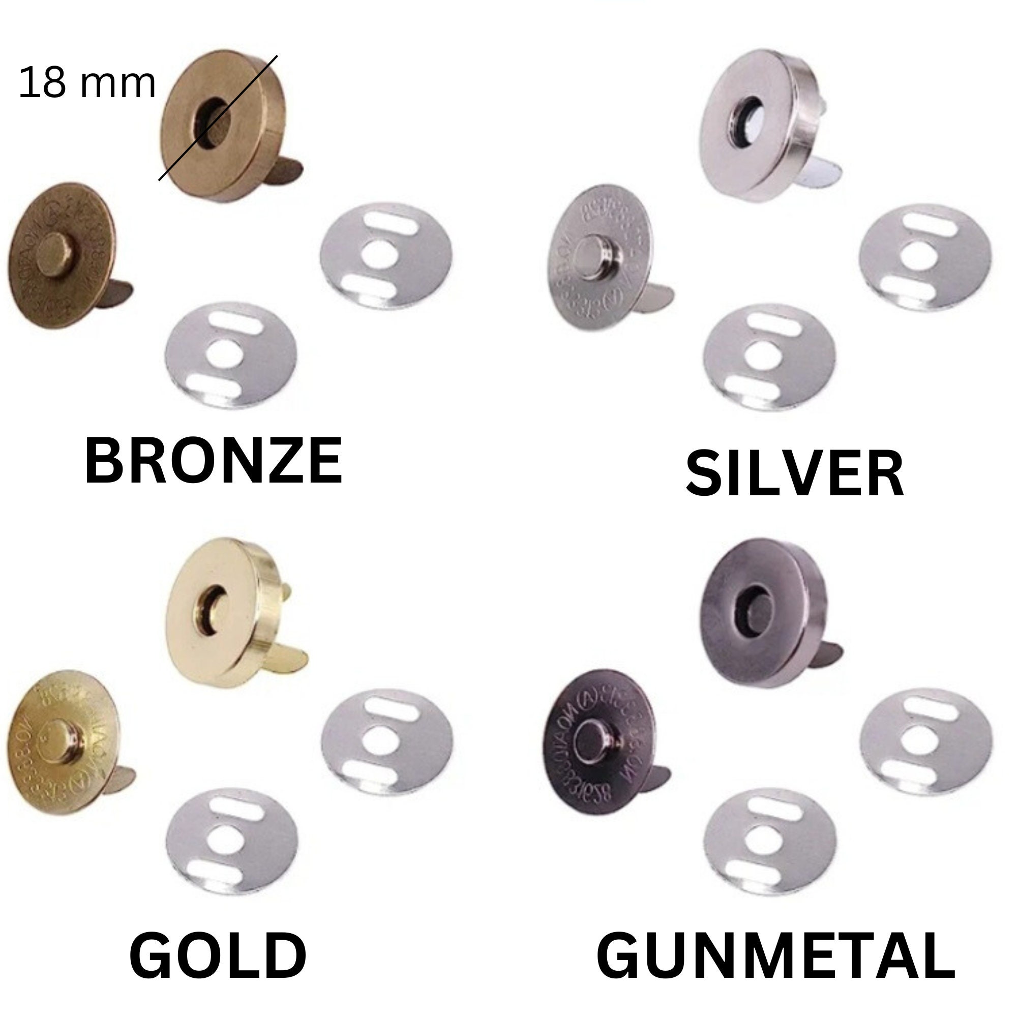 10mm / 14mm / 18mm Sew on Magnetic Snaps / Closures / Buttons 