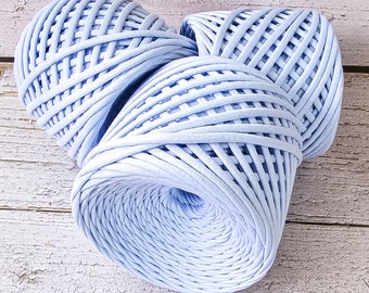 T-shirt yarn for mask ties, cotton chunky yarn for crochet bag, rug and basket. Textile fabric for sewing masks. Sky Blue