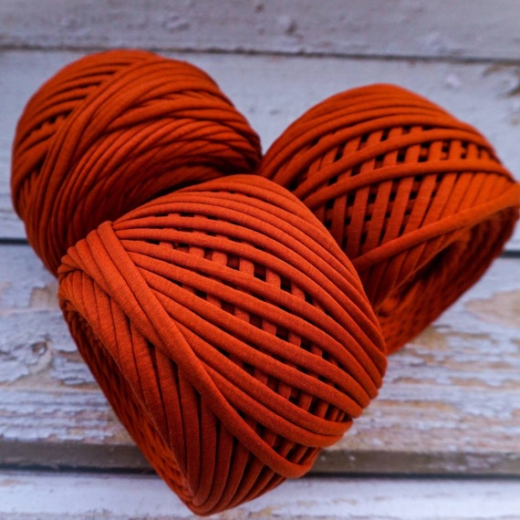 T-shirt Yarn, Cotton Chunky Yarn for Crochet Bags, Rugs and Baskets.  Textile Fabric, Recycled T-shirt Yarn. Burnt Orange Tshirt Yarn 