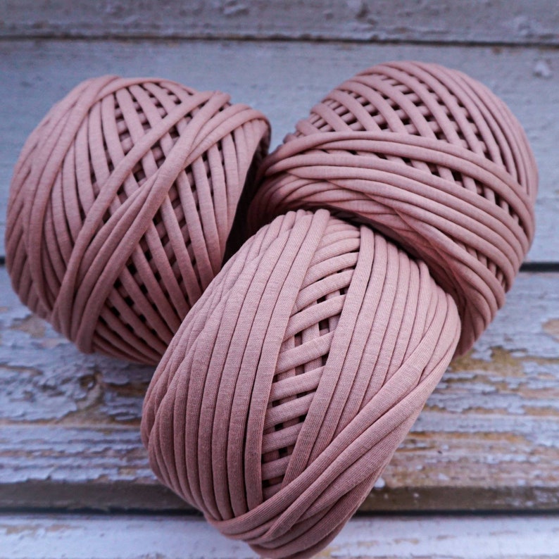 T-shirt yarn, cotton chunky yarn for crochet bags, rugs and baskets. Textile fabric, recycled t-shirt yarn for crochet . Tan 87 image 1