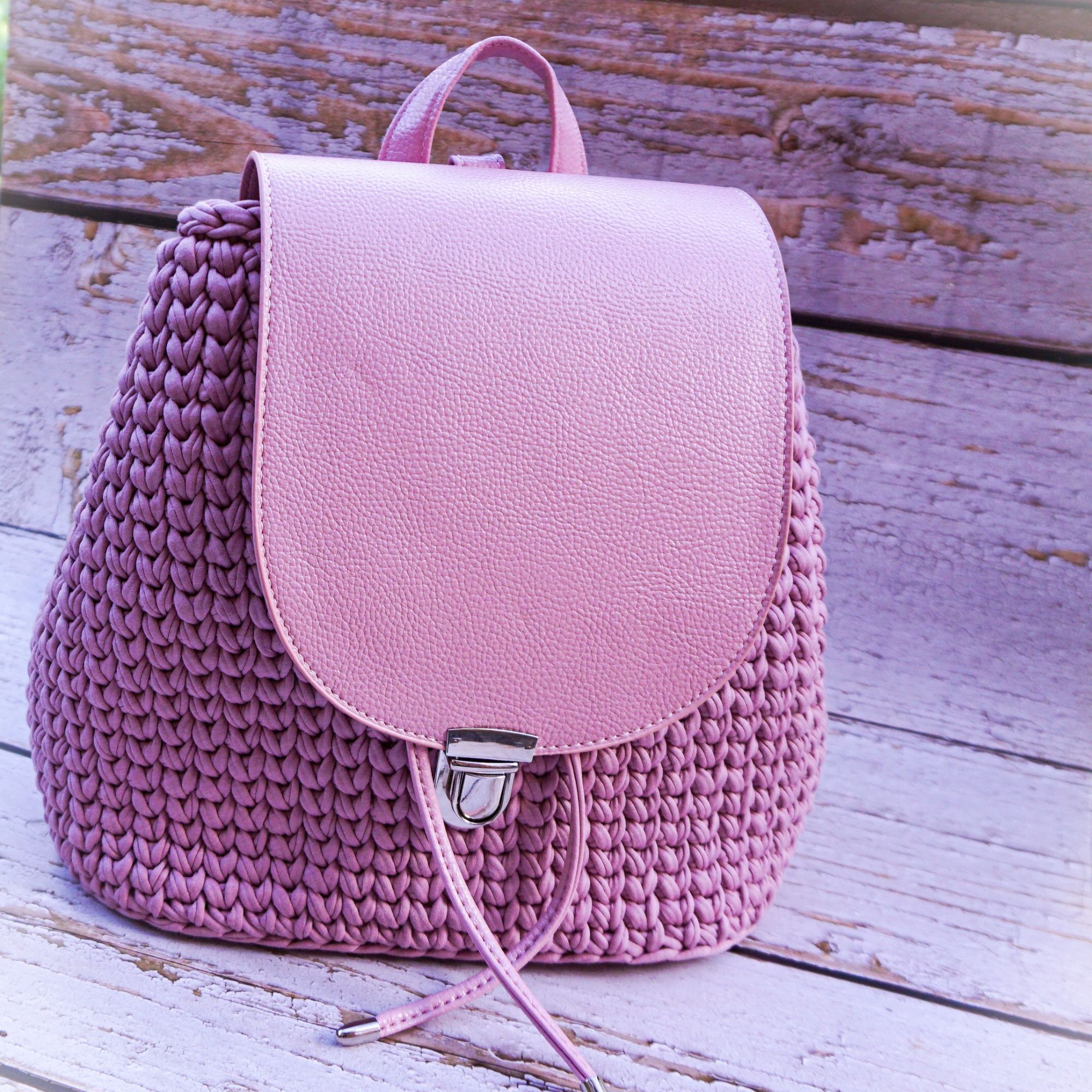 Mini Backpack Crochet Pattern for Leather Base Kit, Tshirt Yarn Crochet ...