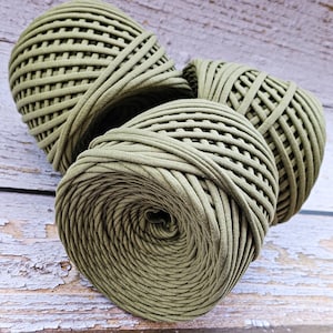 Textile yarn for basket, Spaghetti yarn, Bag Yarn, Crochet Jersey Yarn, Tshirt Yarn, Recycled Yarn Ribbon Yarn, Bulky Yarn, Olive Green