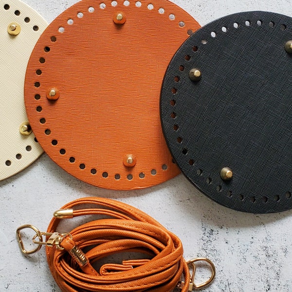Round Leather Bottom for Crochet Bag Making, Purse Crochet Base with Holes, Bag top flap, Knitting Leather Bag Accessory