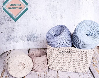 Crochet Square Basket with handles Kit, Square basket Basket pattern for home décor, DIY Crochet Kit