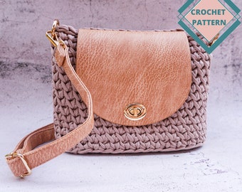 Padrão de bolsa de crochê com fio para camiseta e base de couro (padrão em PDF)