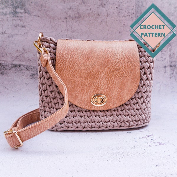 Small purse Crochet Pattern for leather base kit, T-shirt Yarn Crochet little Bag , Purse DIY, Easy Crochet Pattern