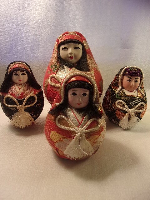 Vintage Lot of 4 - Japanese Roly-poly Wedding Dolls Hime Daruma Gofun ...