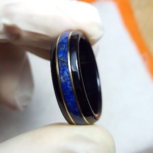 Mens wedding band made from Ebony, Lapis Lazuli and 18k gold, lapis lazuli band, 18k gold mens band, Mens engagement ring, promise ring