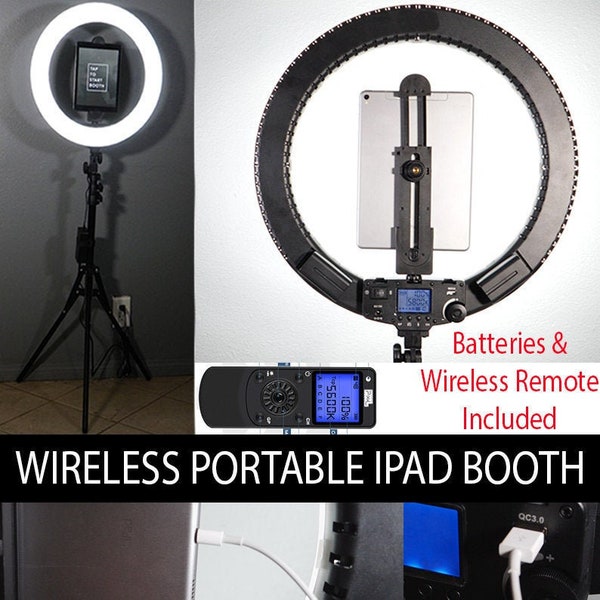 19" LED Wireless iPad Photo Booth with Stand - Portable Photo Booth w/ Dimmer  and USB Outlet - Ultimate iPad Photo Booth - Ring Light Booth