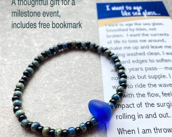 Sea Glass Beaded Stretch Unisex Bracelet – Czech Glass –Milestone Gift