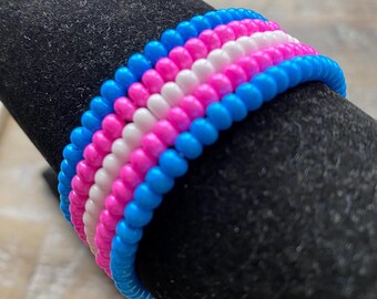 Trans Pride Bracelet Stack | Set of 5 Czech Glass Stretch Bracelets