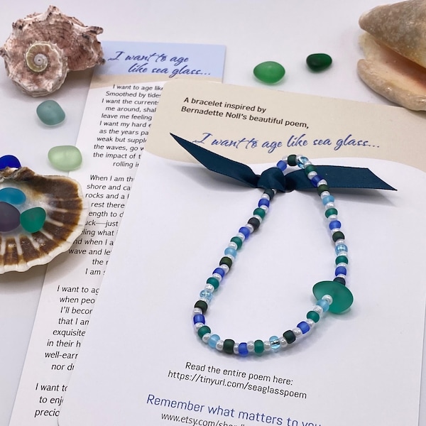 Sea Glass Beaded Stretch Bracelet – Czech Glass Beads, Milestone Gift