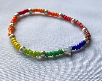 Pride Bracelet: Rainbow Beaded Stretch Bracelet
