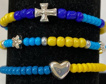 Ukraine Flag Bracelet | Beaded Stretch Jewelry, Support Ukraine