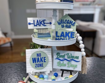 DIY Lake House Themed Tiered Tray Decor Kit Bundle - Múltiples opciones de color de pintura